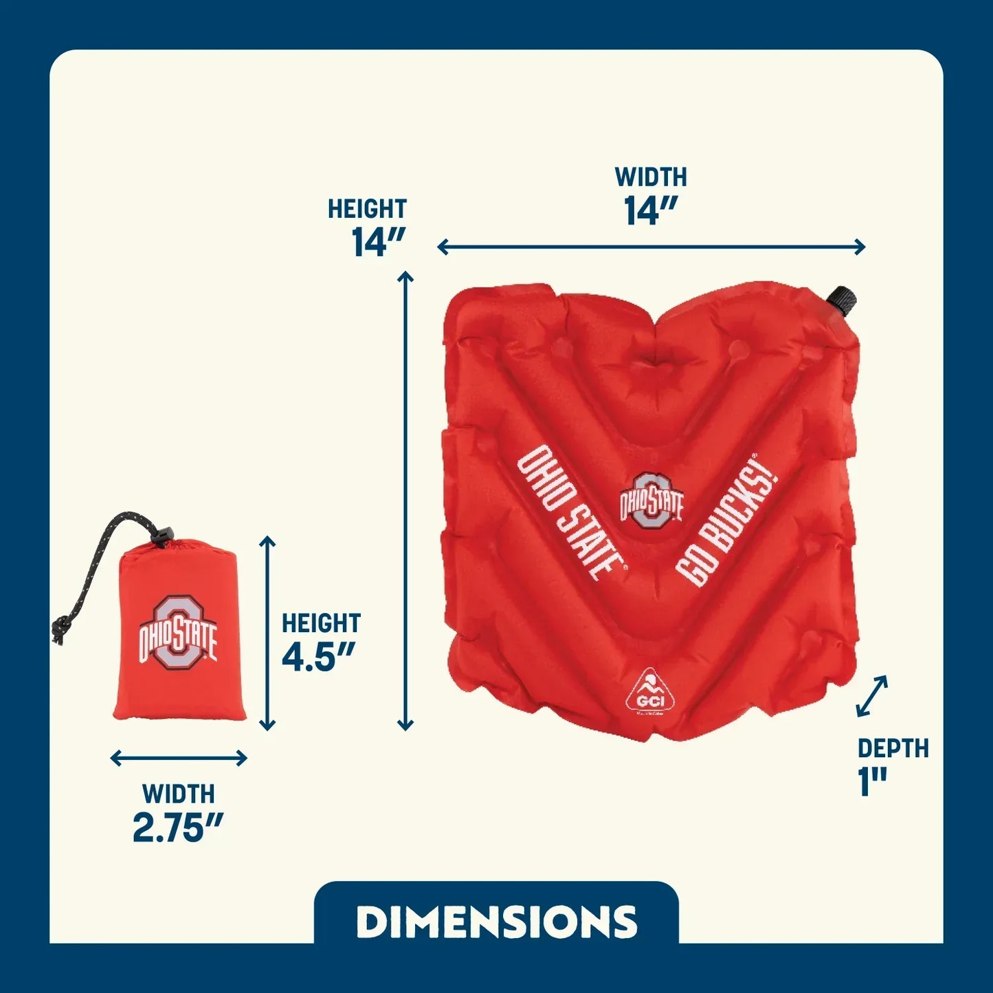 College V Seat™ Inflatable Stadium Cushion - Ohio State Buckeyes - Trackside Ready